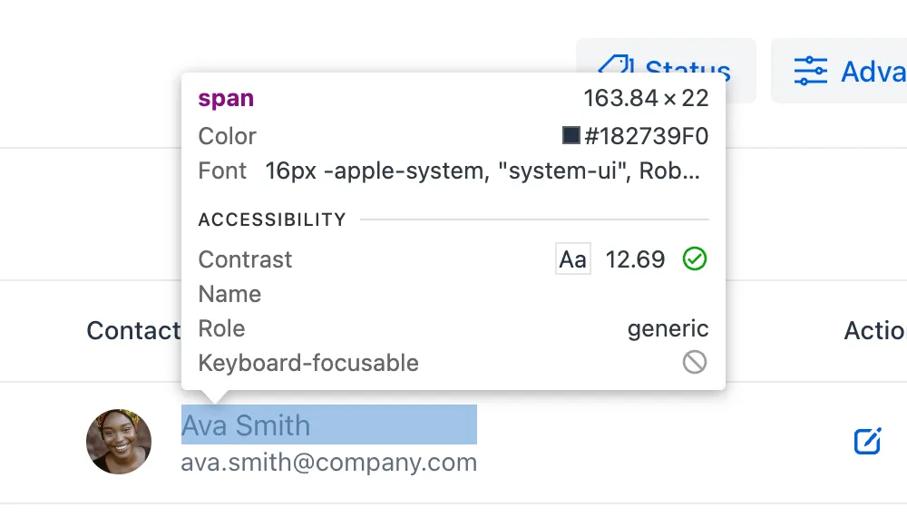 A screenshot of Chrome’s web inspector overlay panel